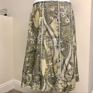 Ann Taylor 6 Olive Floral Skirt White Lace Detail